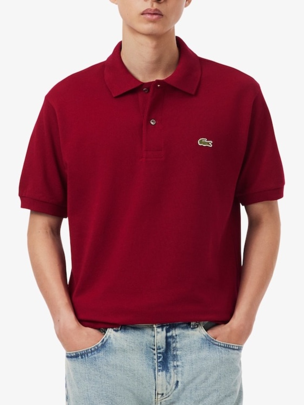 Lacoste men's short-sleeve polo shirt in dark red/bordeaux Large